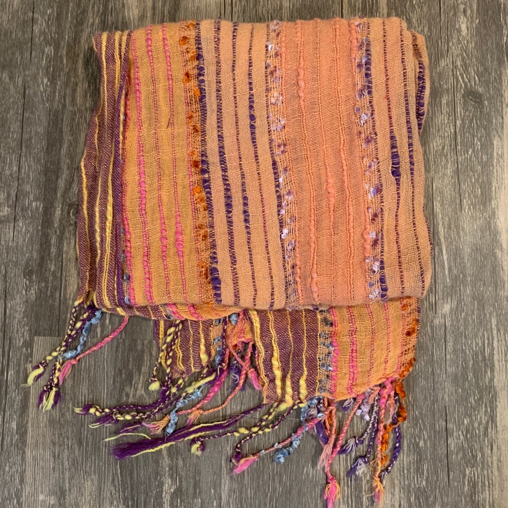 Orange fringe scarf
